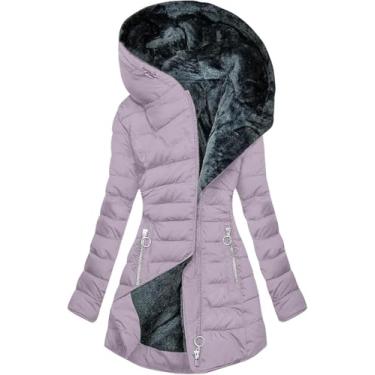 Imagem de Jaqueta De Inverno Para Mulheres Forrada De Lã Com Capuz Leve Acolchoado Parka Casaco Sherpa Espessado à Prova De Vento Com Capuz Casaco Acolchoado Quente Sobretudo De Lã, Purple E, 4XL