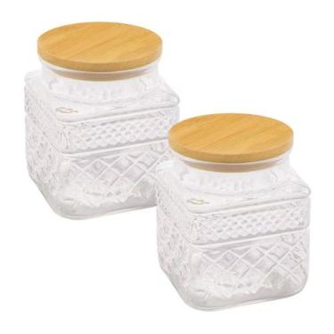 Imagem de Kit 2 Potes De Vidro Hermético 600ml Com Tampa De Bambu - Gosti