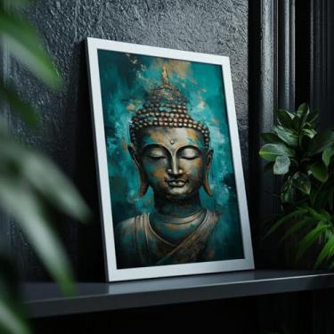 Imagem de Quadro Decorativo Buda Turquesa Com Moldura Arte Zen Espiritualidade Pintura Moderna Oriental Decoração Paz Parede Tranquila