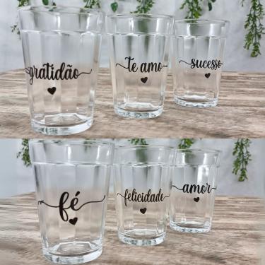 Imagem de kit Jogo 6 copos Americanos Vidro180ml Frases Motivacionais