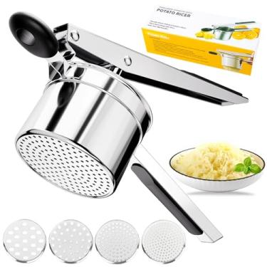 Imagem de KAYCROWN Espremedor De Batatas Com 4 Discos, Amassador Aço Inoxidável Resistente E Ferramenta Para Purê Batatas, Limão Spaetzle Maker