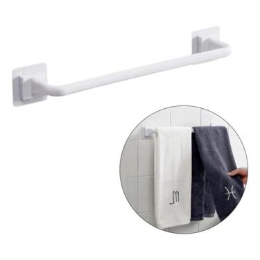Imagem de Porta Toalha Com Adesivo Sem Perfuração, Suporte de toalha de Banho De Plástico, Suporte Multiuso Estável Fácil De Limpar Adesivo Dupla Face Banheiro Box Cozinha (2, BRANCO)