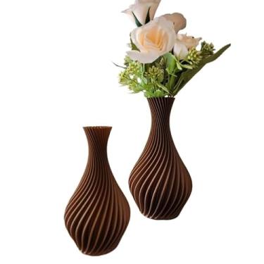 Imagem de Kit 2 Vasos Decorativos em Espiral Impressão 3D (Marrom)