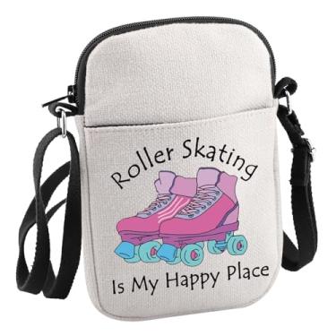 Imagem de JNIAP Roller Girl Gift Roller Skating Is My Happy Place Bolsa tiracolo Presente para amantes de skate, Bolsa C para patinação