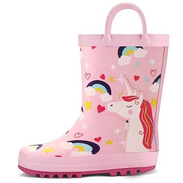 Imagem de Botas de chuva infantis para meninos da K KomForme, borracha impermeável impressa com alças, Unicorn Life, 9 Toddler