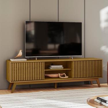 Imagem de Rack Olivar Fox 180 Ripado Para TV até 65” Porta Deslizante 2 Portas 4 Nichos 