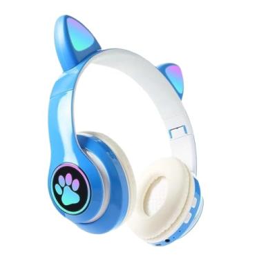 Imagem de Fone gato Fone De Ouvido carinha Sem Fio Bluetooth Com Orelhas De Gato (Azul)