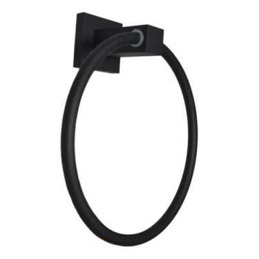 Imagem de Porta Toalha Rosto E Mãos Preto Fosco Argola Banheiro Metal - AQUILA