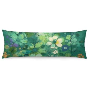 Imagem de Capa de travesseiro corporal floral verde sazonal abstrata ultra macia respirável com zíper decorativa fronha de cama fronhas para sofá de quarto, 51 x 137 cm