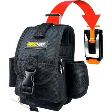 Imagem de MAGGHEVI Bolsa de ferramentas com clipe de cinto, fixe e solte rapidamente de cintos de ferramentas, bolsa organizadora de ferramentas utilitárias para eletricista, carpinteiro, construção, técnico