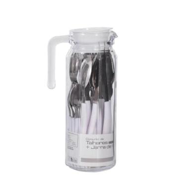Imagem de Conjunto Jarra 1 Litro Vidro Com Talheres Branco 25 Peças - Wincy Casa
