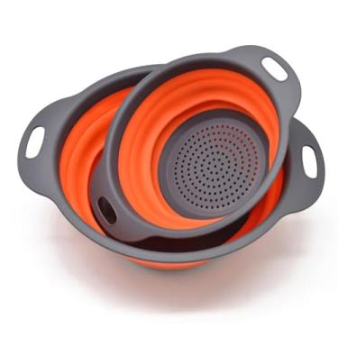 Imagem de Escorredor Dobrável de Silicone, de Macarrao, de Legumes, com Alças, para Lavar Frutas, Escorredor de Massas, BELLA GRACE (Laranja)