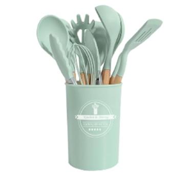 Imagem de Jogo 12 peças Silicone/Madeira Talher Escumadeira Utensilio Cozinha (Azul) (Verde)