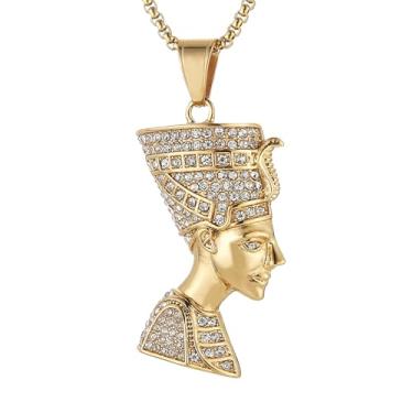 Imagem de AsAlways Colar feminino Nefertiti da Rainha Faraó Egípcio Banhado a Ouro 14K de Aço Inoxidável Joias Egípcias Antigas Presente, Aço inoxidável, Zircônia cúbica