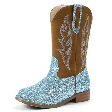 Imagem de Hehainom Botas De Cowboy Para Meninas, Botinhas Crianças Pequenas, Tamanho Grande, Cano Médio, Calçado Montaria, Azul, Lantejoulas, 13 M, Eua, Criança, Meninos,