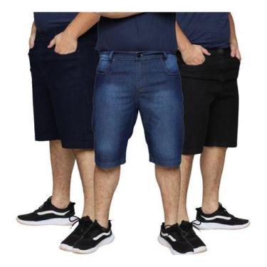Imagem de Kit 3 Bermudas Jeans Masculina Tradicional Algodão Plus Size Premium -