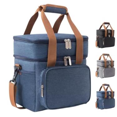 Imagem de Bolsa Térmica Espaçosa com 2 Compartimentos, Lancheira Grande Unissex para Marmita, Lanches, Trabalho, Escola, Passeio, Academia – Alça Ajustável (Azul)
