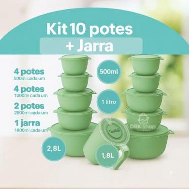 Imagem de kit potes 10 Bowl Mais Jarra Cozinha Saladeira Marmitas Pote Cor Verde