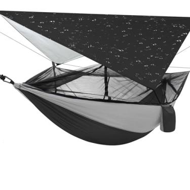 Imagem de Rede de acampamento dupla portátil, rede de paraquedas de nylon para 2 pessoas com rede mos-quito, barraca com toldo impermeável para uso ao ar livre, acampamento, mochila, caminhadas, viagens