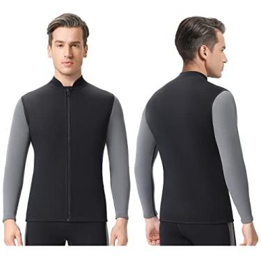 Imagem de REALON Jaqueta de mergulho para homens e mulheres, jovens, com zíper frontal, roupa de banho térmica, roupa molhada de neoprene de 2 mm, 3 mm, camisas de manga comprida para surfe, mergulho, caiaque