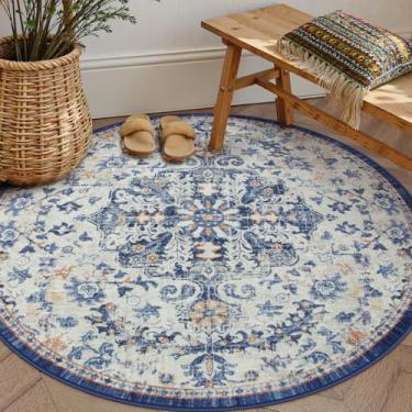 Imagem de Lahome Tapete redondo de 160 cm, grande lavável para sala de jantar, tapete redondo macio, tapete circular de cozinha, tapete boêmio antiderrapante impresso para uso interno para quarto, entrada