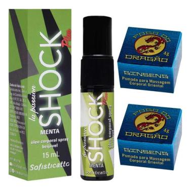 Imagem de Kit 1 Óleo Spray Shock Plus Menta + 2 Pomada Fogo do Dragão Ginseng Az