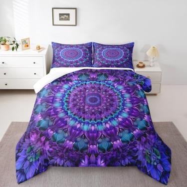 Imagem de Erosebridal Conjunto De Edredom Mandala, Cama Queen, Boho Chique, Medalhão, Para Crianças, Meninas, Adolescentes, Mulheres, Quarto, Espiral Com Estampa Flores Exóticas Boêmias E Tingimento Tie-Dye +