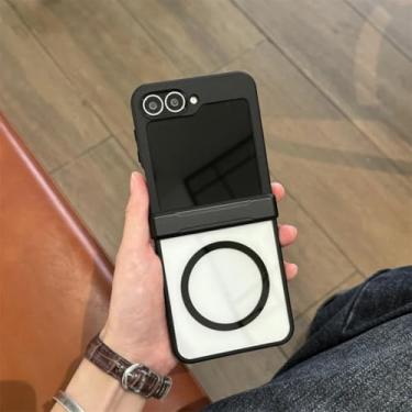Imagem de Capa para Samsung ZFlip6 de luxo, transparente, magnética, com carregamento sem fio, à prova de choque, armadura fosca (para Samsung ZFlip6/transparente)