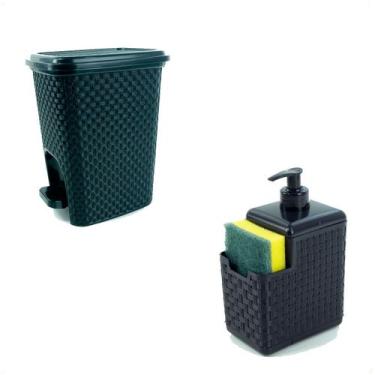 Imagem de Kit Porta Detergente e Esponja C/ Bico Dosador e Lixeira 7L Arqplast