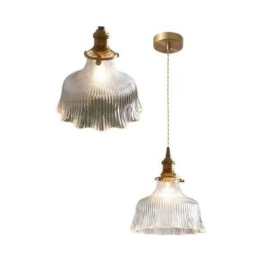 Imagem de Lustre De Vidro Com Listras Verdes E27, Luminária Pendente Para Sala D