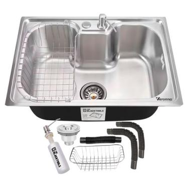 Imagem de Cuba Cozinha Pia Gourmet Aço Inox 50x40cm 26l Com Acessórios Kit Compl