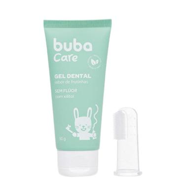 Imagem de Gel Dental Sem Flúor 50g Sabor Fruta com Escova Massageadora Anticáries Vegano Infantil Buba