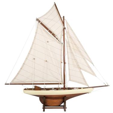 Imagem de SAILINGSTORY Modelo de barco de madeira decoração iate clássico America's Cup Racer Columbia 1901 réplica, marfim