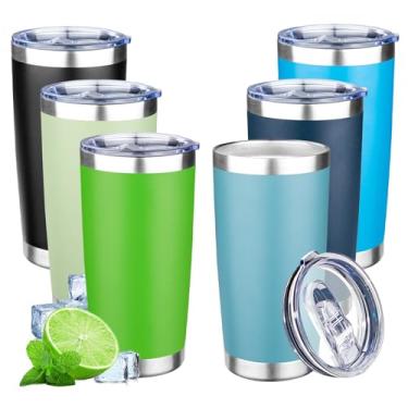 Imagem de Copo de 590 ml com tampa de parede dupla isolado a vácuo caneca de café de viagem copo térmico de aço inoxidável revestido em pó copo de café resistente a granel para bebidas quentes e frias