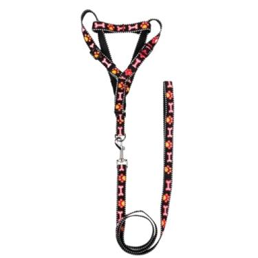 Imagem de Peitoral Para Cachorros Porte Médio Ajuste Fácil No Corpo Do Pet Ossinho Coleira Peitoral Regulável Confortável E Resistente Preto com Rosa