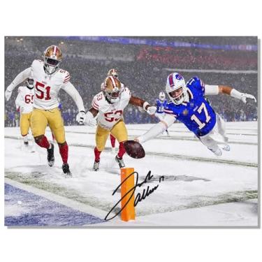 Imagem de WHZKCYH Pôster 2025 Rugby Star Josh Allen para decoração de parede de quarto de crianças - pôster autografado superstar do futebol em tela para fãs presentes de meninos e adolescentes