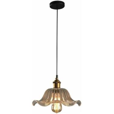 Imagem de WLHAZMWY Candeeiro pendente moderno americano luz pendente de vidro transparente flor lâmpada pendurada vintage luminária de metal base E27 (20 cm)