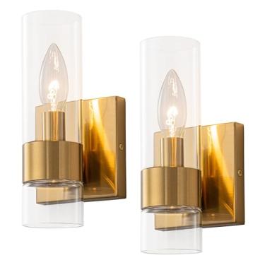 Imagem de Hyperion house Conjunto de dois arandelas de parede interna de latão, luminárias de banheiro sobre espelho, lâmpadas de parede de vidro para quarto luzes laterais para pia de banheiro corredor, base