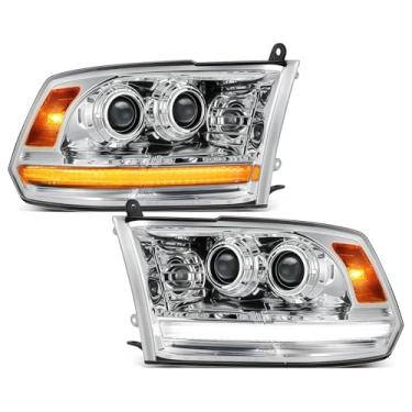 Imagem de Partsam Conjunto completo de faróis de LED cromado compatível com Ram 1500 2500 3500 2009-2018, par de projetor duplo aprovado pelo DOT com sequencial Start Animation DRL sequencial sequencial feixe