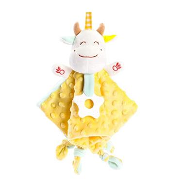Imagem de Upalupa Loveys Cow Security Blanekt para bebês cobertor macio de pelúcia com chocalho cobertor de bebê aconchego cobertor unissex de segurança animal de pelúcia - amarelo