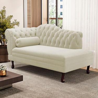 Imagem de Divã Recamier Lavínia Clássico 120cm Capitonê com Pés de Madeira Boucl