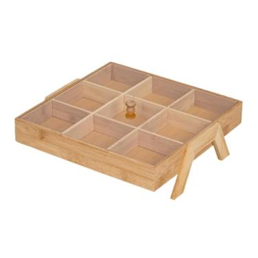 Imagem de IEUDNS Bandeja de lanche com tigela de nozes de acrílico, prato de aperitivo multifuncional de madeira para festa, jantar em família, cozinha e, 9 Grades