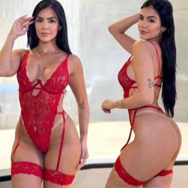 Imagem de Body Com Cinta Liga Com Aro Sem Bojo Rendado Sensual - Like4you, M, Ve