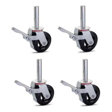 Imagem de Kit 04 Rodizio Para Andaime Roda De Borracha Ferro Giratório