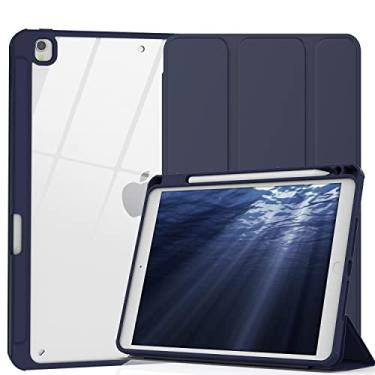 Imagem de Xkladz Capa para iPad 9ª/8ª/7ª geração (2021/2020/2019), capa para iPad de 10,2 polegadas com suporte para lápis, capa traseira transparente para tablet, hibernar/despertar automático - azul marinho