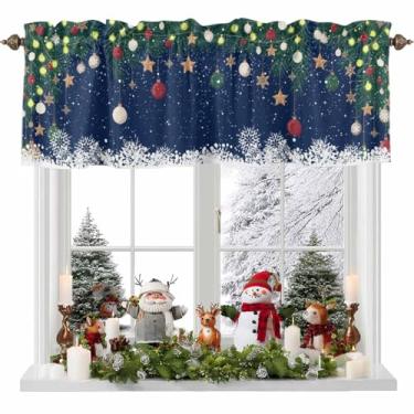 Imagem de Cortina de Natal para Janelas Baubles Coníferas Varão Bolso de Coníferas Tratamentos de Janela 1 Painel Pinheiro Galho Azul Cortinas Curtas para Cozinha, Janelas, Banheiro, Quarto, 137 x 45 cm