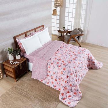 Imagem de Edredom Cobertor Belle Queen 400 Fios Dupla Face Estampado Floral Rosê