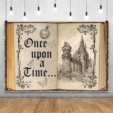 Imagem de Pano de fundo de livro de conto de fadas vintage de 3 x 2 m, livro mágico vintage, castelo antigo, flor, princesa, aniversário, fundo de fotografia Once Upon a Time, palácio medieval, floral
