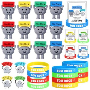 Imagem de Gejoy 12 Sets Inspirational Rock Gifts Including 12 Resin Stone 12 Positive Cards 12 Silicone Bracelet 12 Stickers 12 Bag Thank You for Being Awesome Gift Bulk Employee Appreciation Gift