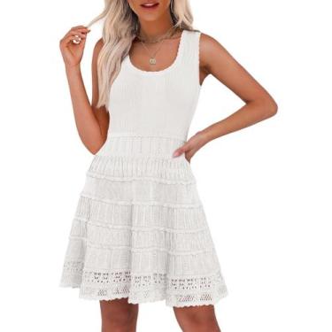 Imagem de Vestido ANRABESS Summer Mini Regata de Malha Sem Mangas Branco Viscose